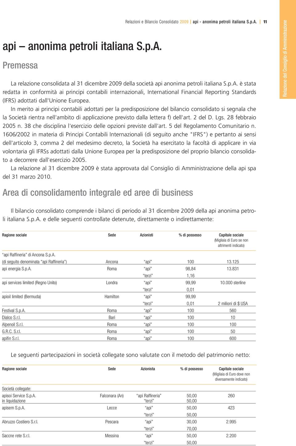 In merito ai principi contabili adottati per la predisposizione del bilancio consolidato si segnala che la Società rientra nell'ambito di applicazione previsto dalla lettera f) dell'art. 2 del D. Lgs.