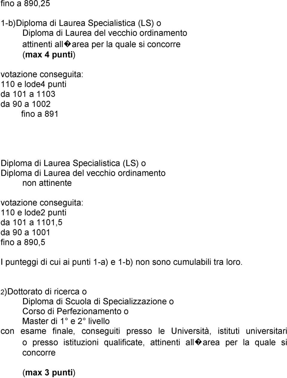 fino a 890,5 I punteggi di cui ai punti 1-a) e 1-b) non sono cumulabili tra loro.