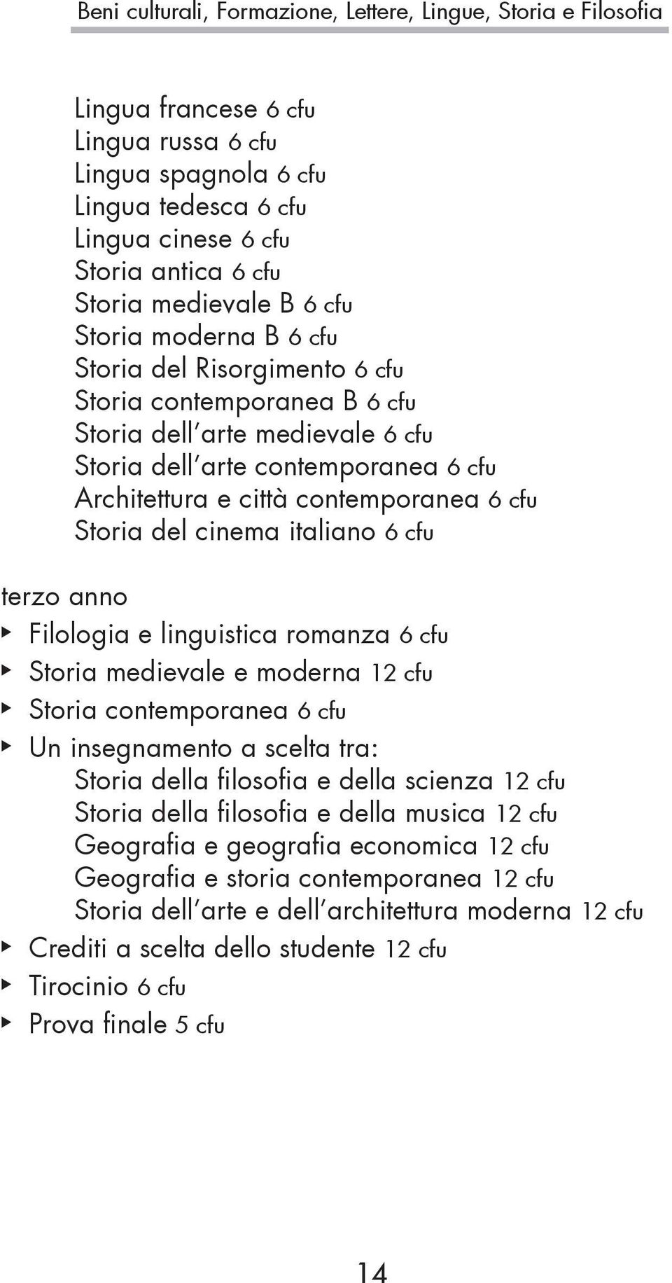 contemporanea 6 cfu Storia del cinema italiano 6 cfu terzo anno Filologia e linguistica romanza 6 cfu Storia medievale e moderna 12 cfu Storia contemporanea 6 cfu Storia della filosofia e della