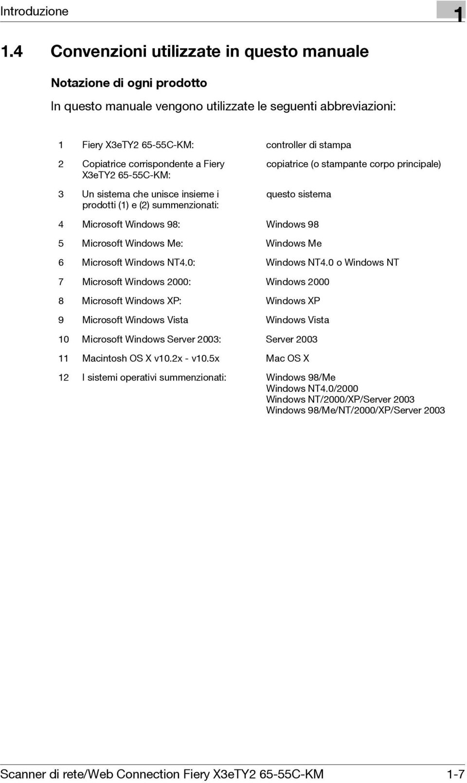 corrispondente a Fiery X3eTY2 65-55C-KM: 3 Un sistema che unisce insieme i prodotti (1) e (2) summenzionati: copiatrice (o stampante corpo principale) questo sistema 4 Microsoft Windows 98: Windows