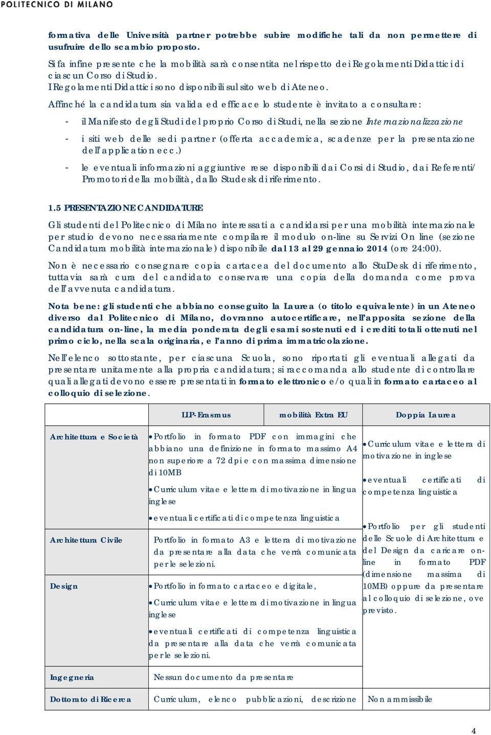 Affinché la candidatura sia valida ed efficace lo studente è invitato a consultare: - il Manifesto degli Studi del proprio Corso di Studi, nella sezione Internazionalizzazione - i siti web delle sedi