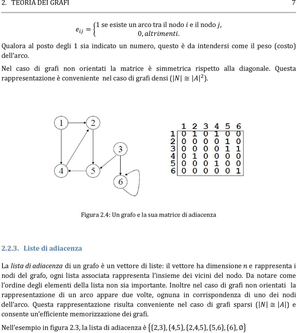 4: Un grafo e la sua matrice di adiacenza 2.2.3.