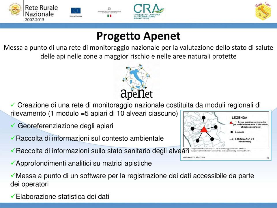 ciascuno) Georeferenziazione degli apiari Raccolta di informazioni sul contesto ambientale Raccolta di informazioni sullo stato sanitario degli alveari