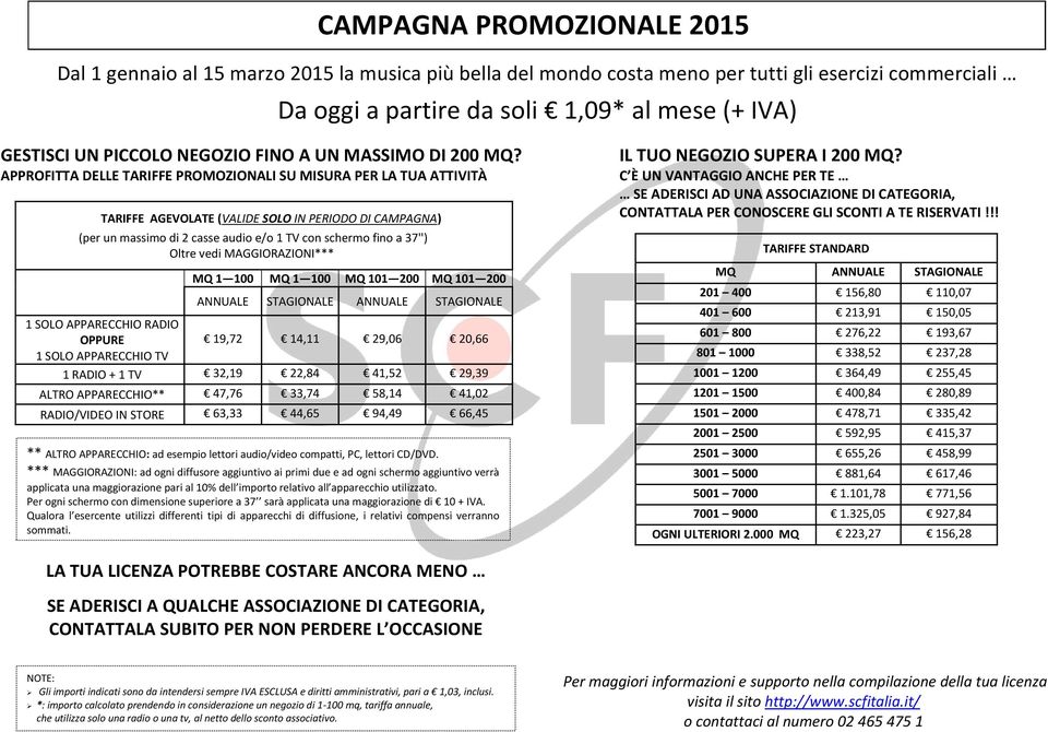 APPROFITTA DELLE TARIFFE PROMOZIONALI SU MISURA PER LA TUA ATTIVITÀ TARIFFE AGEVOLATE (VALIDE SOLO IN PERIODO DI CAMPAGNA) (per un massimo di 2 casse audio e/o 1 TV con schermo fino a 37'') Oltre