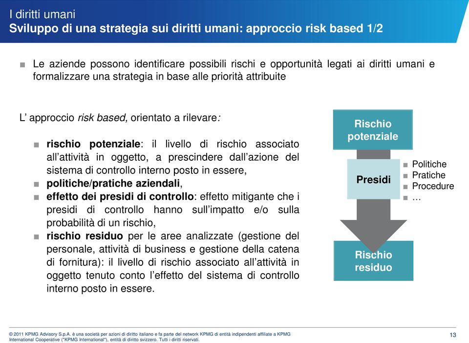 interno posto in essere, politiche/pratiche aziendali, effetto dei presidi di controllo: effetto mitigante che i presidi di controllo hanno sull impatto e/o sulla probabilità di un rischio, rischio