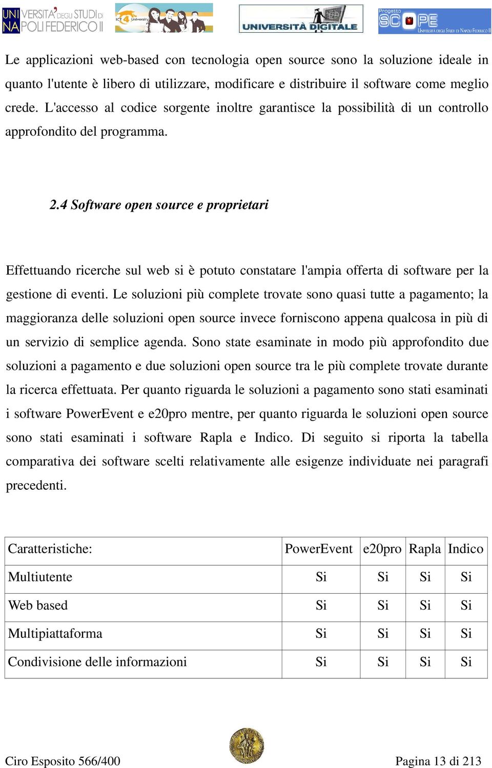 4 Software open source e proprietari Effettuando ricerche sul web si è potuto constatare l'ampia offerta di software per la gestione di eventi.