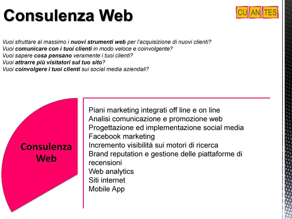 Consulenza Web Piani marketing integrati off line e on line Analisi comunicazione e promozione web Progettazione ed implementazione social media