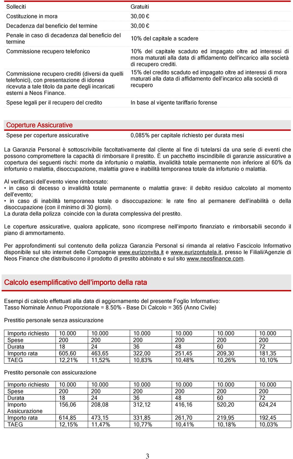 Spese legali per il recupero del credito 10% del capitale a scadere 10% del capitale scaduto ed impagato oltre ad interessi di mora maturati alla data di affidamento dell'incarico alla società di