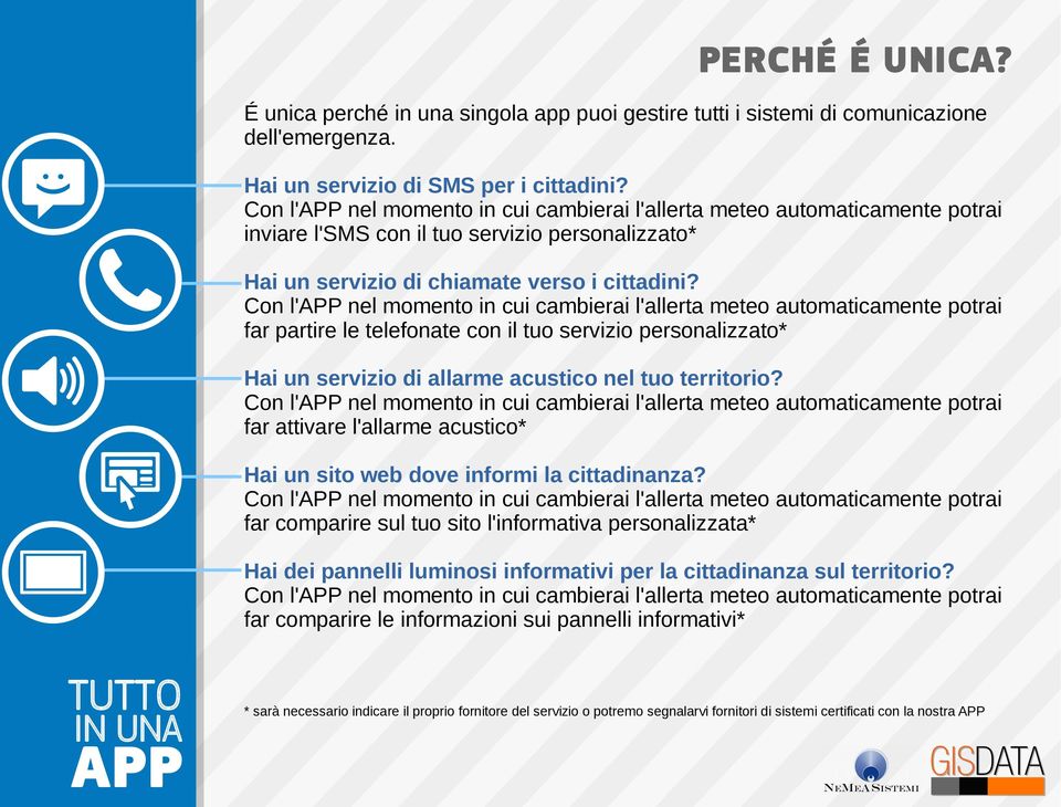 Con l'app nel momento in cui cambierai l'allerta meteo automaticamente potrai far partire le telefonate con il tuo servizio personalizzato* Hai un servizio di allarme acustico nel tuo territorio?