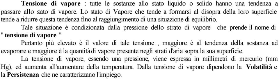 Tale situazione è condizionata dalla pressione dello strato di vapore che prende il nome di " tensione di vapore " Pertanto più elevato è il valore di tale tensione, maggiore è al tendenza della