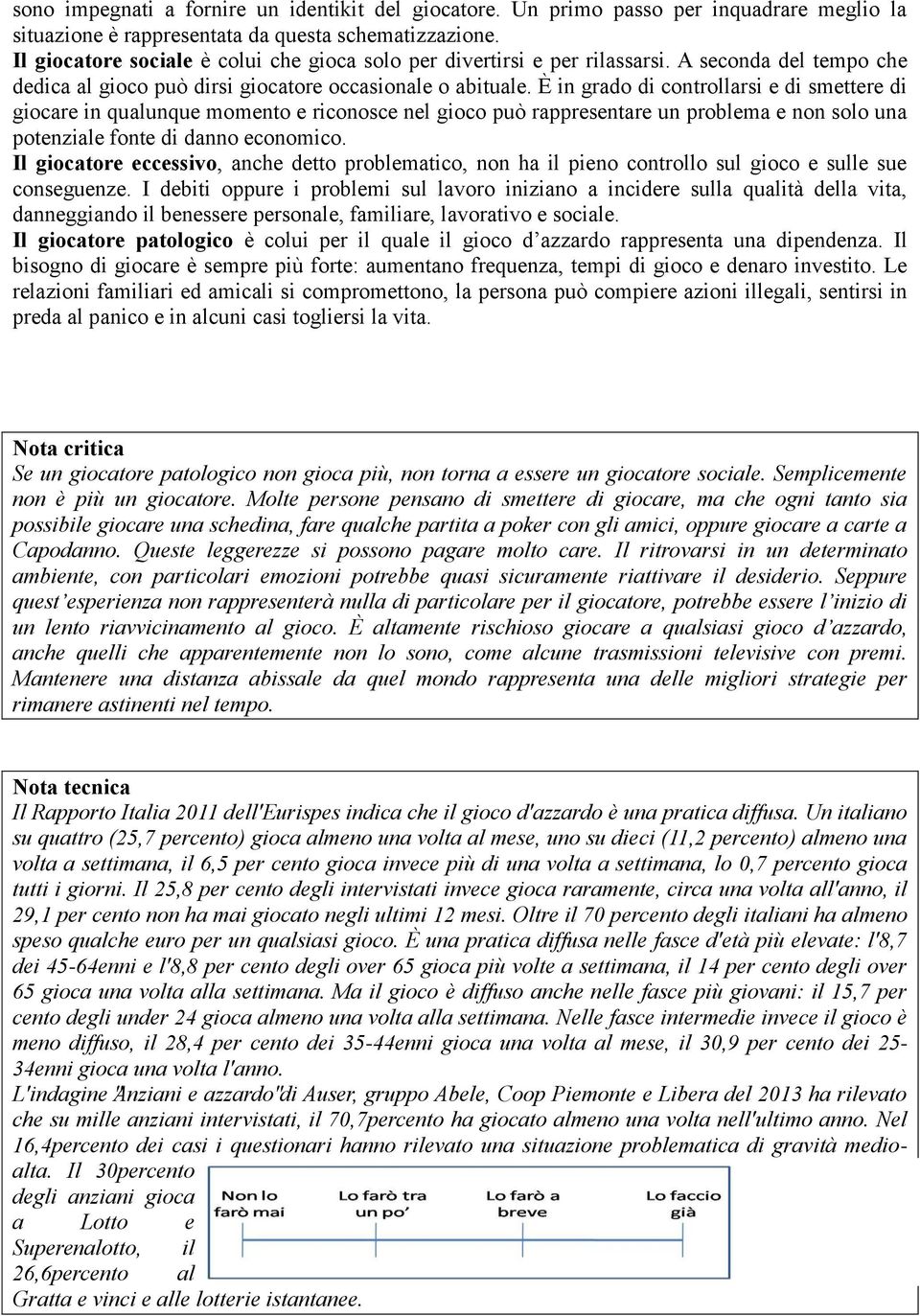 È in grado di controllarsi e di smettere di giocare in qualunque momento e riconosce nel gioco può rappresentare un problema e non solo una potenziale fonte di danno economico.