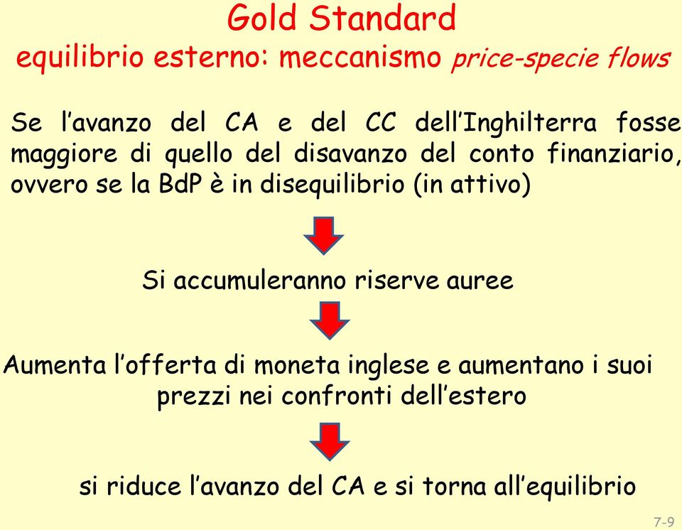 disequilibrio (in attivo) Si accumuleranno riserve auree Aumenta l offerta di moneta inglese e