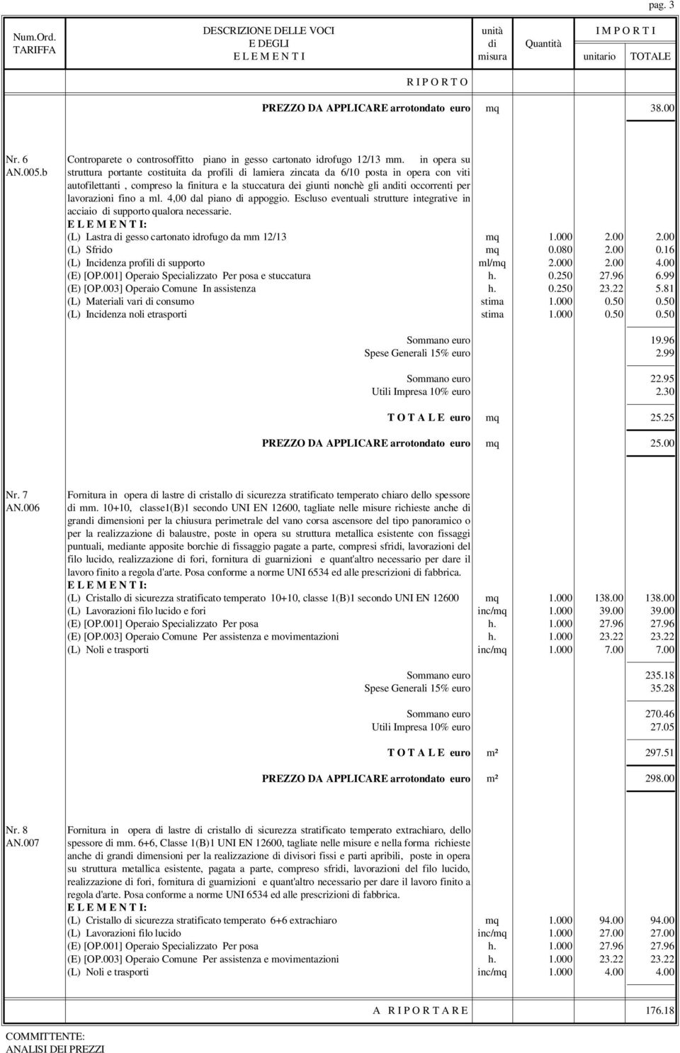 lavorazioni fino a ml. 4,00 dal piano di appoggio. Escluso eventuali strutture integrative in acciaio di supporto qualora necessarie. (L) Lastra di gesso cartonato idrofugo da mm 12/13 mq 1.000 2.