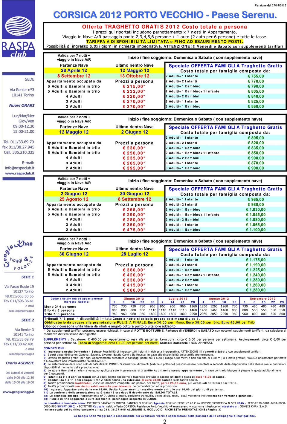 per 6 persone) e tutte le tasse. TARIFFA A DISPONIBILITÀ LIMITATA e FINO AD ESAURIMENTO POSTI. Possibilità di ingresso tutti i giorni in richiesta impegnativa. ATTENZIONE!