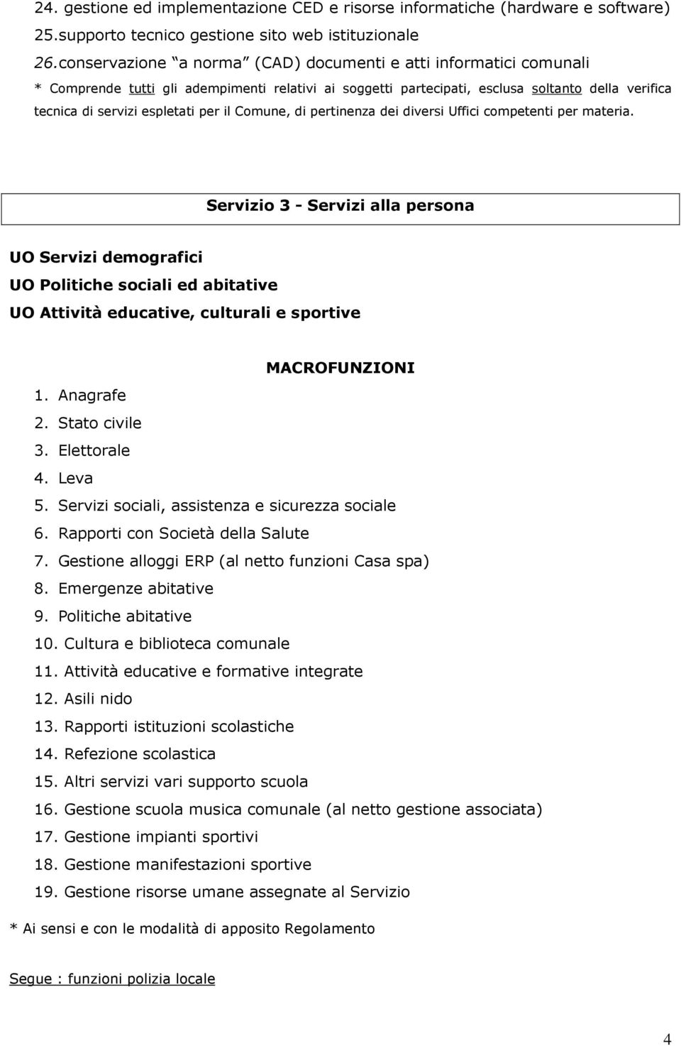 il Comune, di pertinenza dei diversi Uffici competenti per materia.