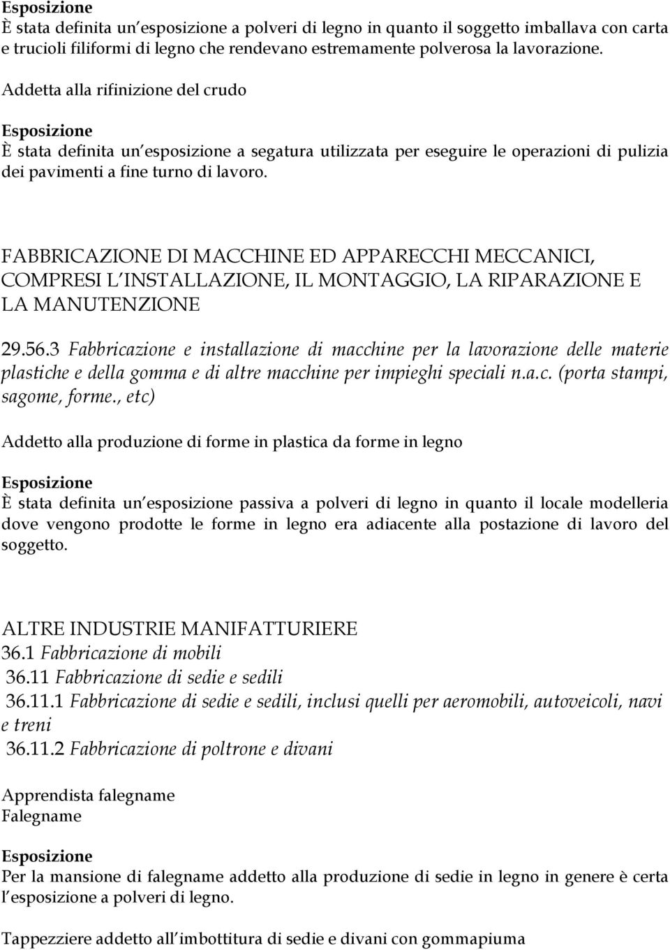 FABBRICAZIONE DI MACCHINE ED APPARECCHI MECCANICI, COMPRESI L INSTALLAZIONE, IL MONTAGGIO, LA RIPARAZIONE E LA MANUTENZIONE 29.56.