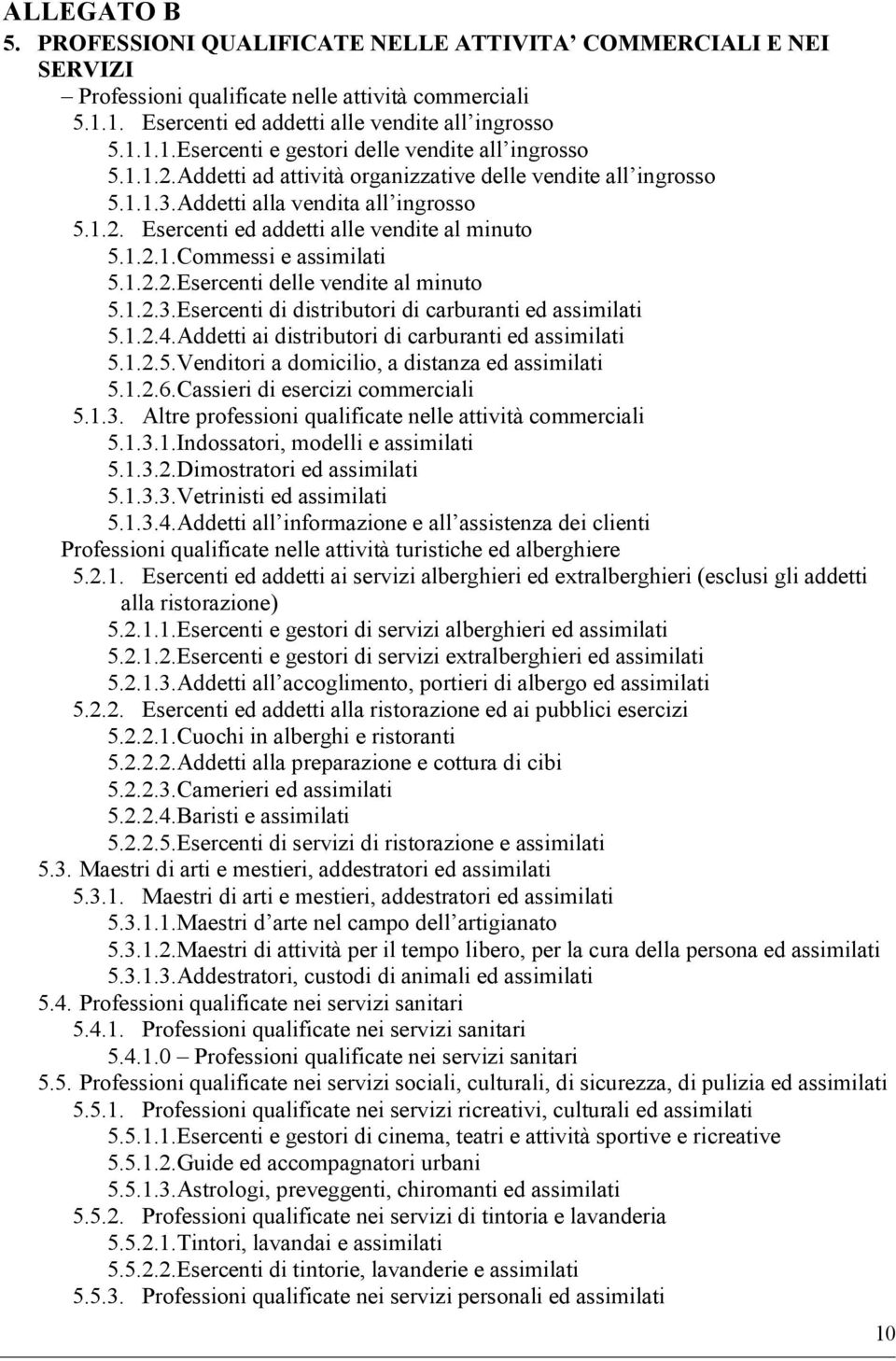 1.2.3.Esercenti di distributori di carburanti ed assimilati 5.1.2.4.Addetti ai distributori di carburanti ed assimilati 5.1.2.5.Venditori a domicilio, a distanza ed assimilati 5.1.2.6.