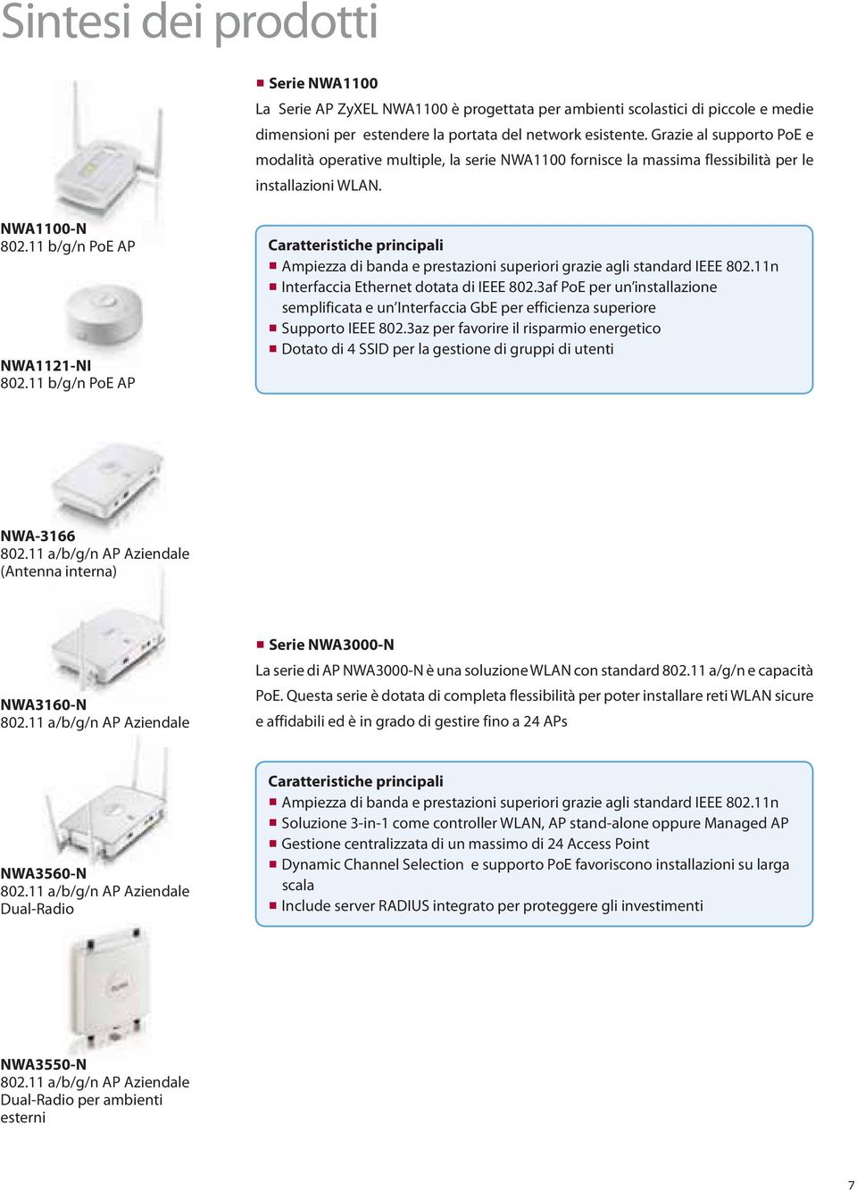 11 b/g/n PoE AP Caratteristiche principali Ampiezza di banda e prestazioni superiori grazie agli standard IEEE 802.11n Interfaccia Ethernet dotata di IEEE 802.