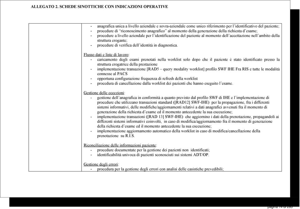 al momento della generazione della richiesta d esame; - procedure a livello aziendale per l identificazione del paziente al momento dell accettazione nell ambito della struttura erogante; - procedure