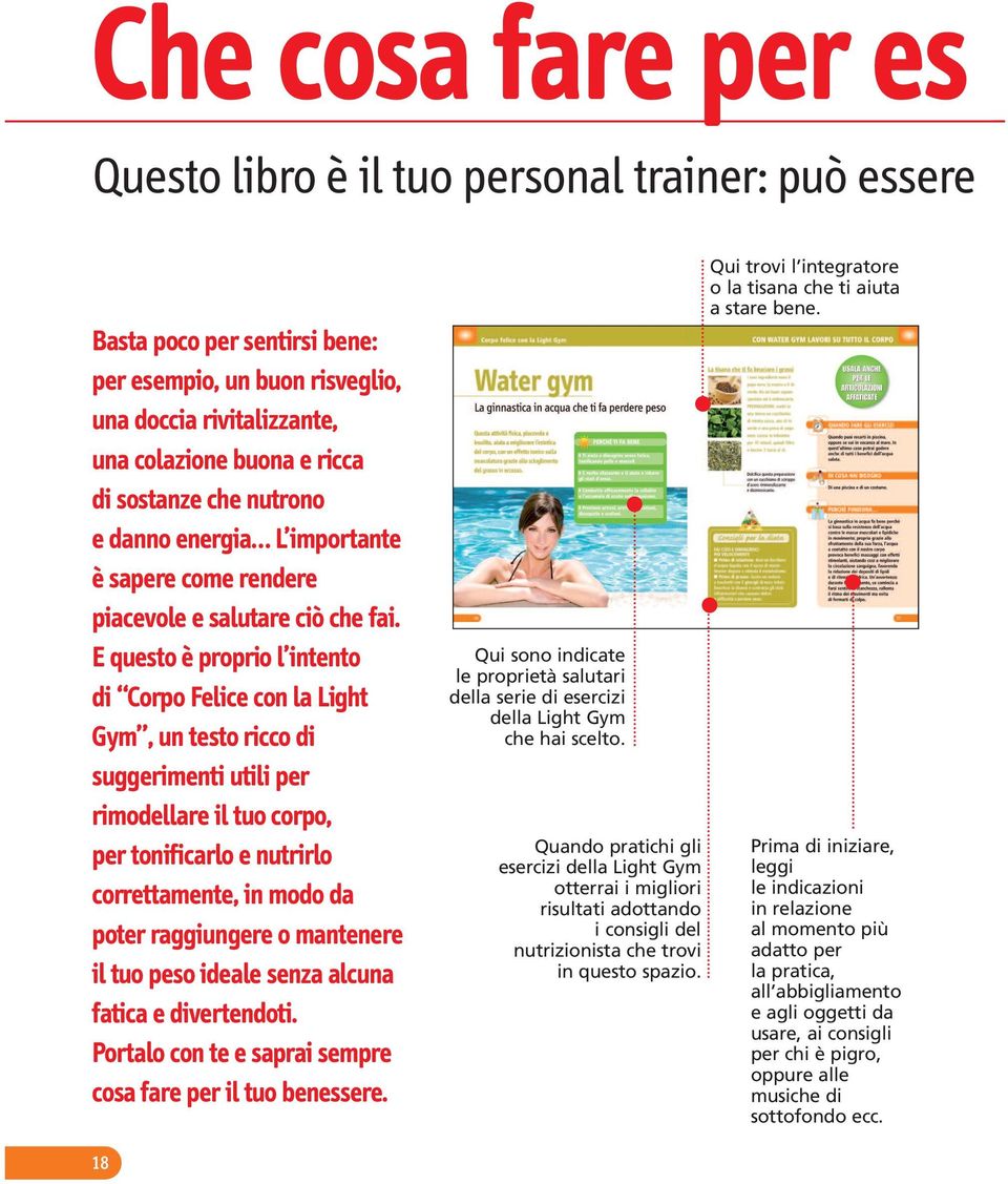 E questo è proprio l intento di Corpo Felice con la Light Gym, un testo ricco di suggerimenti utili per rimodellare il tuo corpo, per tonificarlo e nutrirlo correttamente, in modo da poter