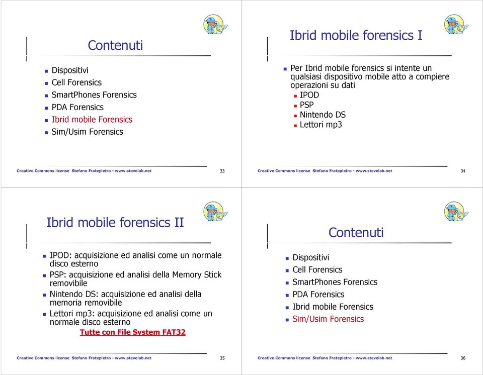 net 33 Creative net 34 Ibrid mobile forensics II IPOD: acquisizione ed analisi come un normale disco esterno PSP: acquisizione ed analisi della Memory Stick removibile Nintendo DS: