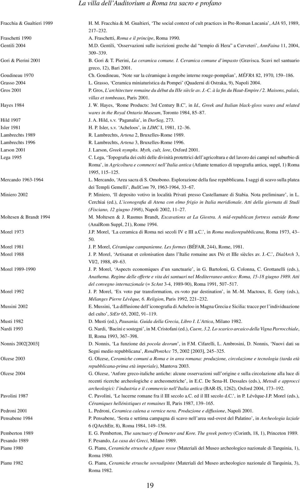 Gori & Pierini 2001 B. Gori & T. Pierini, La ceramica comune. I. Ceramica comune d impasto (Gravisca. Scavi nel santuario greco, 12), Bari 2001. Goudineau 1970 Ch.