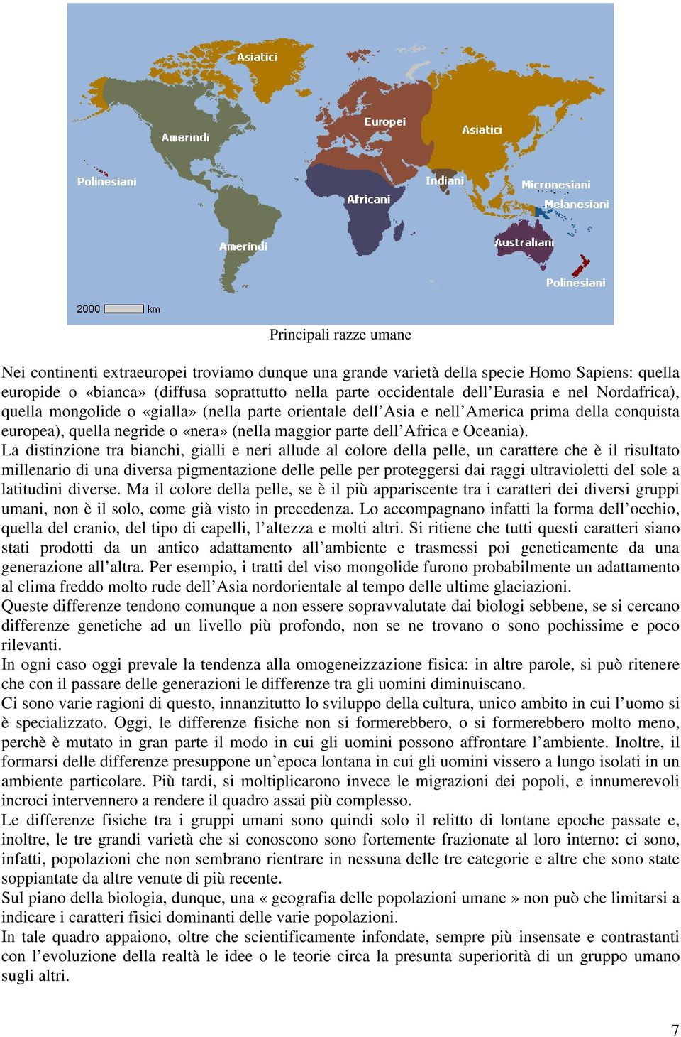 La distinzione tra bianchi, gialli e neri allude al colore della pelle, un carattere che è il risultato millenario di una diversa pigmentazione delle pelle per proteggersi dai raggi ultravioletti del