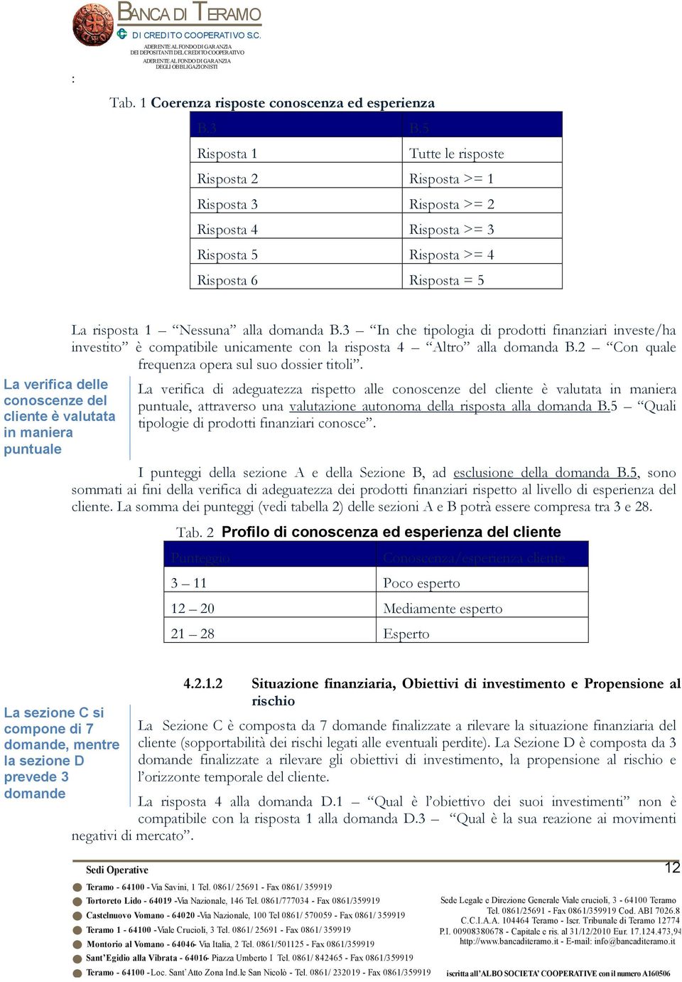 valutata in maniera puntuale La risposta 1 Nessuna alla domanda B.3 In che tipologia di prodotti finanziari investe/ha investito è compatibile unicamente con la risposta 4 Altro alla domanda B.