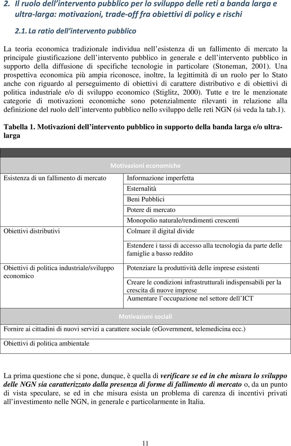 intervento pubblico in supporto della diffusione di specifiche tecnologie in particolare (Stoneman, 2001).