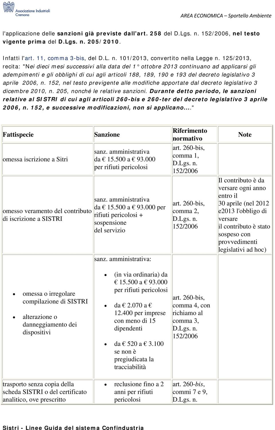 aprile 2006, n. 152, nel testo previgente alle modifiche apportate dal decreto legislativo 3 dicembre 2010, n. 205, nonché le relative sanzioni.