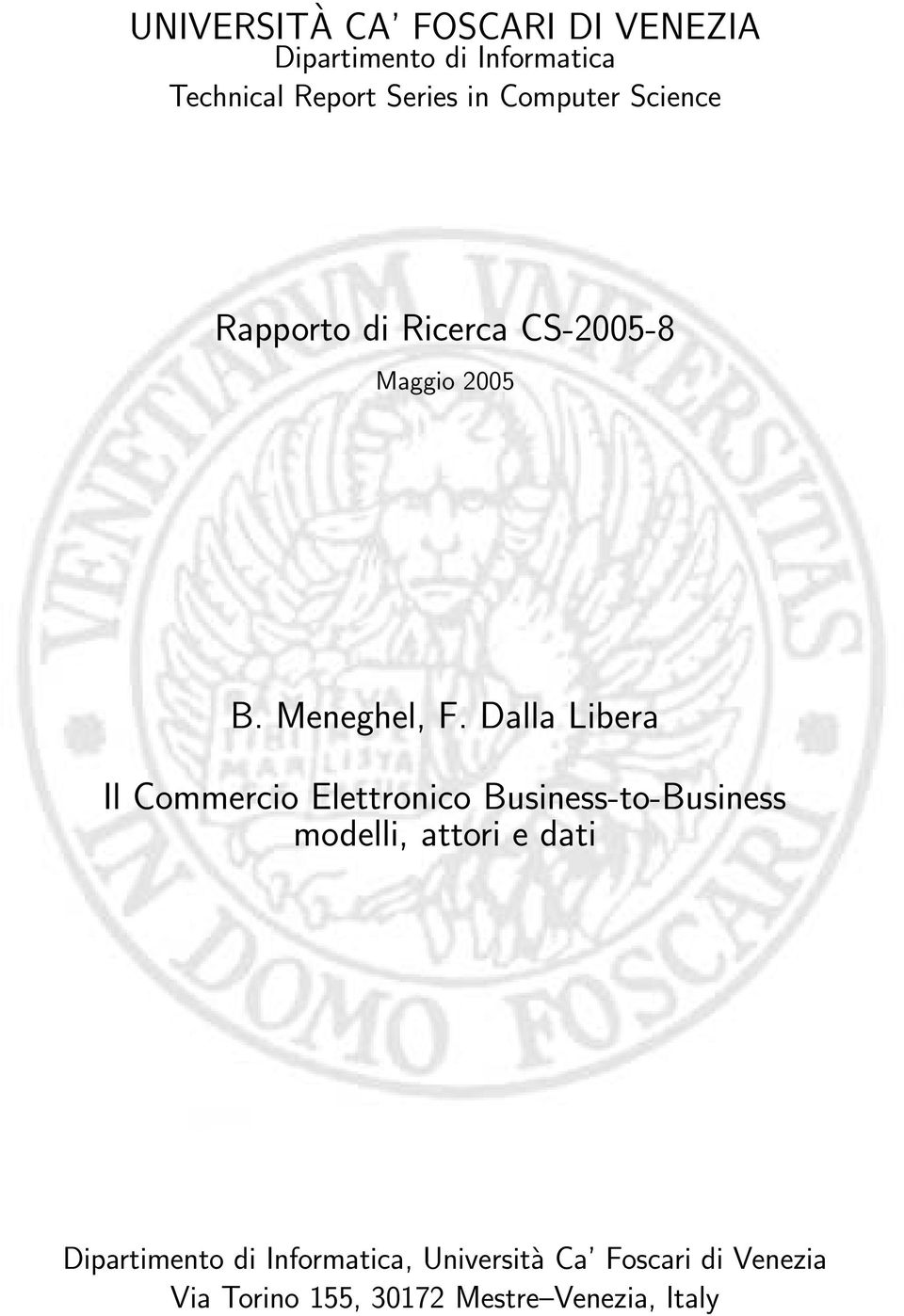 Dalla Libera Il Commercio Elettronico Business-to-Business modelli, attori e dati