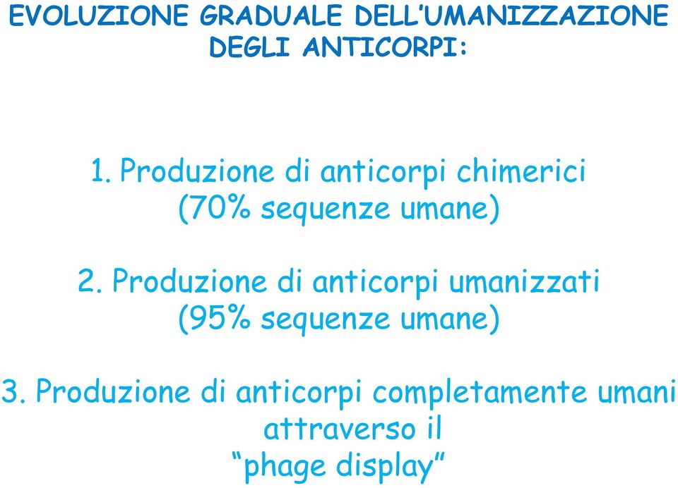 Produzione di anticorpi umanizzati (95% sequenze umane) 3.