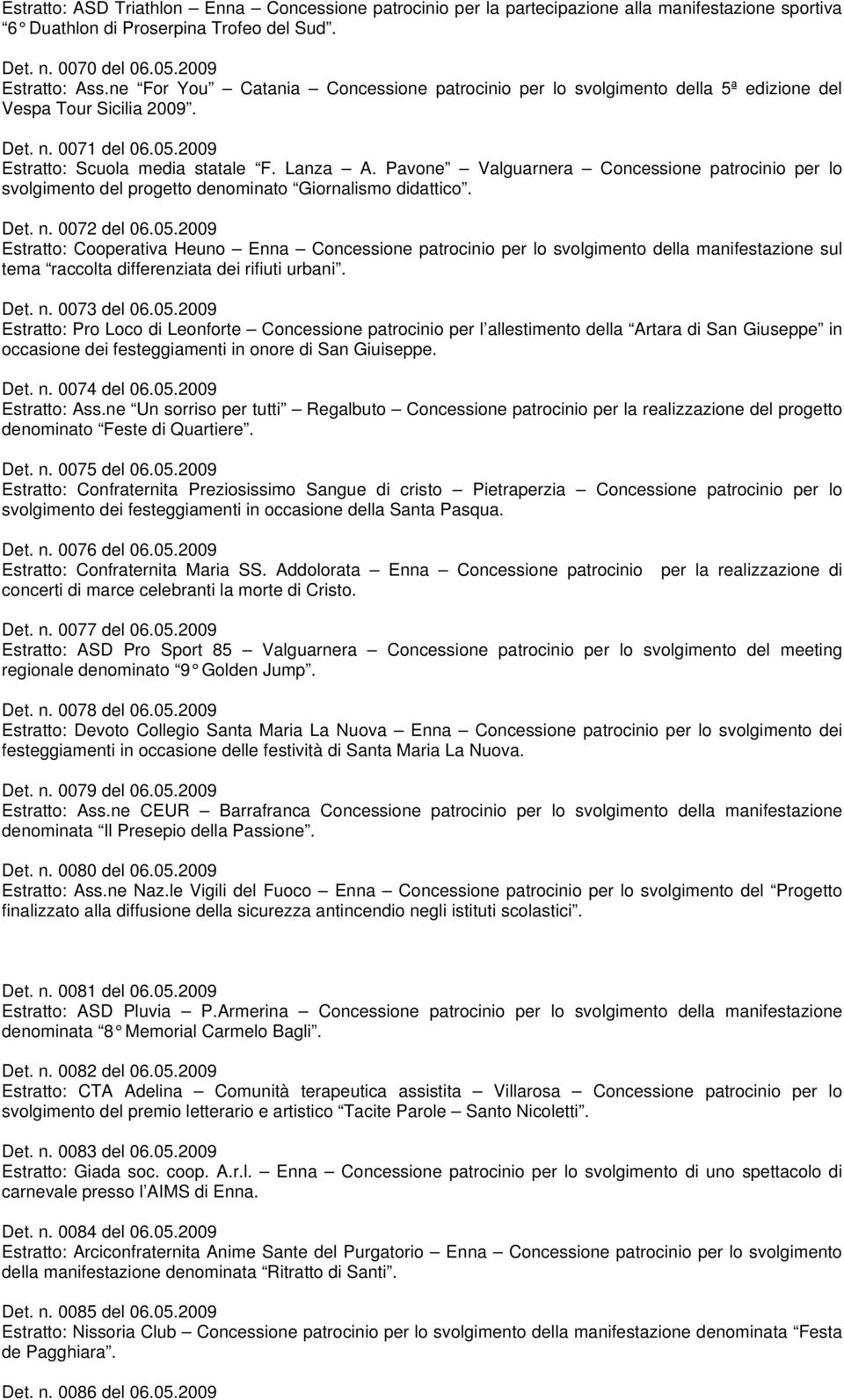 Pavone Valguarnera Concessione patrocinio per lo svolgimento del progetto denominato Giornalismo didattico. Det. n. 0072 del 06.05.