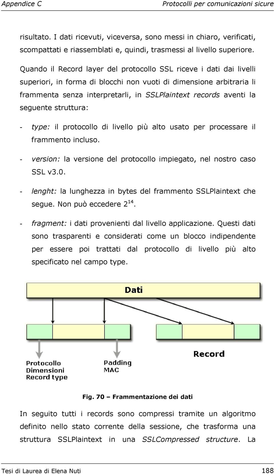 la seguente struttura: - type: il protocollo di livello più alto usato per processare il frammento incluso. - version: la versione del protocollo impiegato, nel nostro caso SSL v3.0.