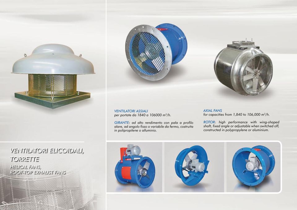 polipropilene o alluminio. Axial fans for capacities from 1,840 to 106,000 m 3 /h.