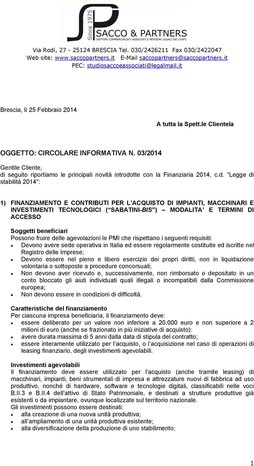 03/2014 Gentile Cliente, di