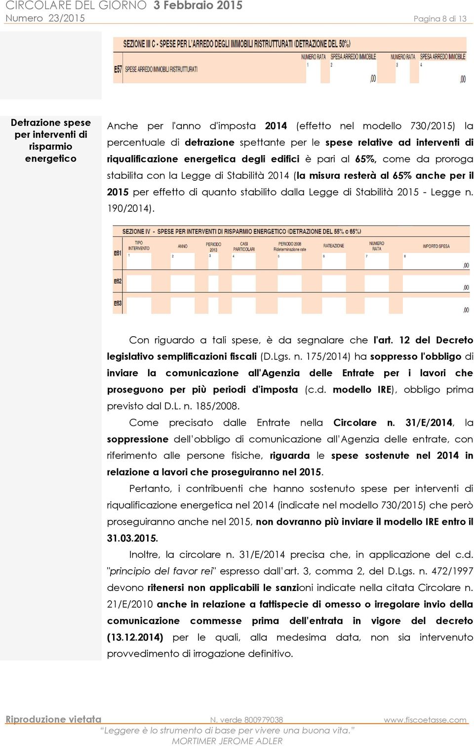 effetto di quanto stabilito dalla Legge di Stabilità 2015 - Legge n.