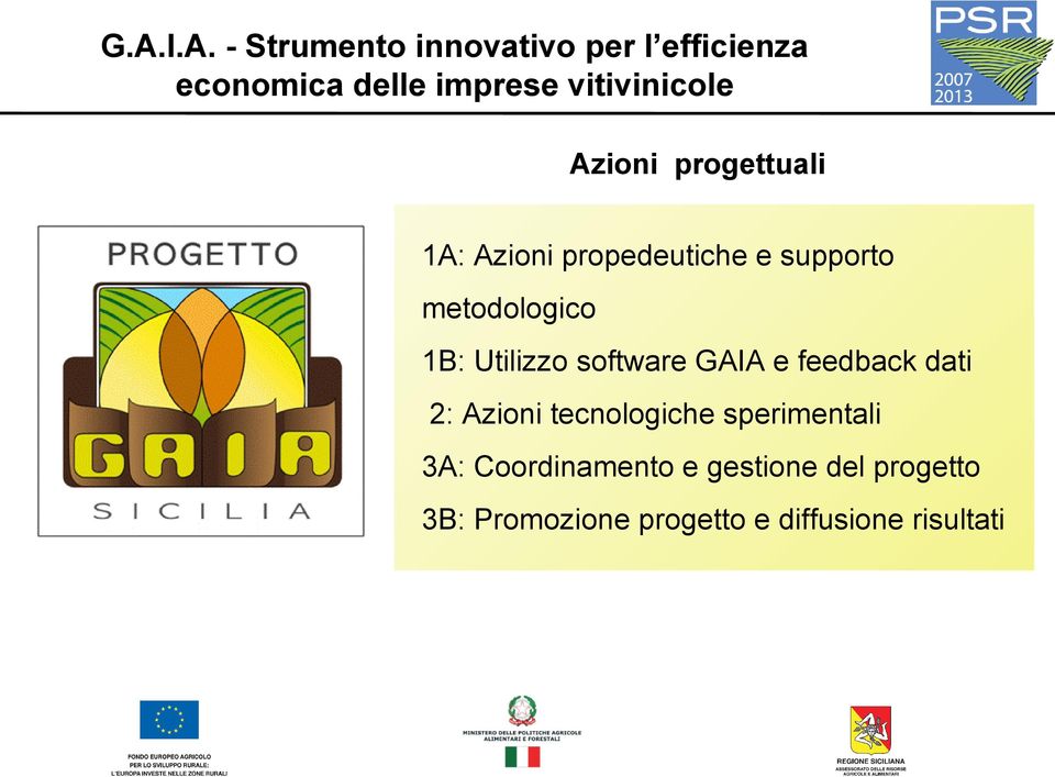 software GAIA e feedback dati 2: Azioni tecnologiche sperimentali 3A: