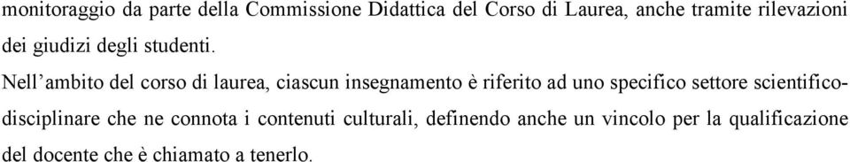 Nell ambito del corso di laurea, ciascun insegnamento è riferito ad uno specifico settore