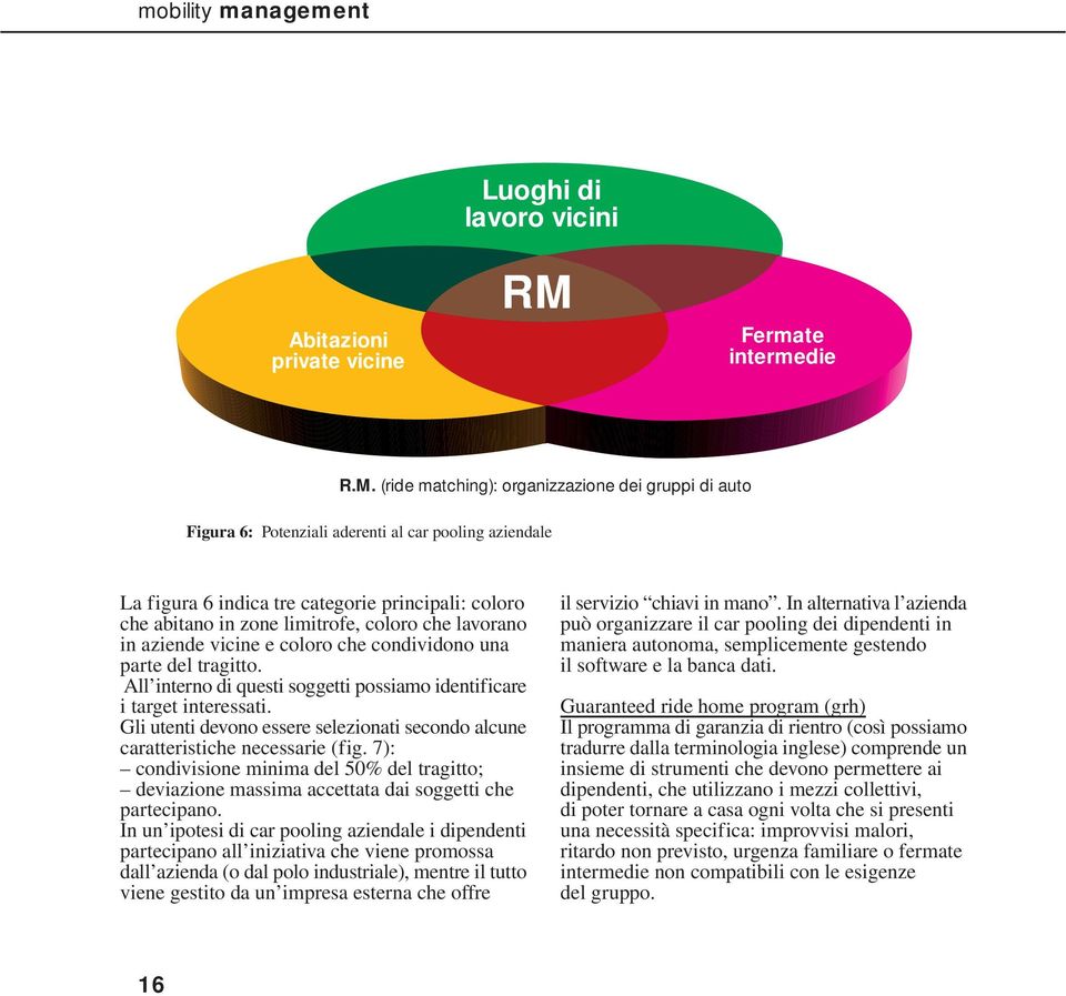 (ride matching): organizzazione dei gruppi di auto Figura 6: Potenziali aderenti al car pooling aziendale La figura 6 indica tre categorie principali: coloro che abitano in zone limitrofe, coloro che