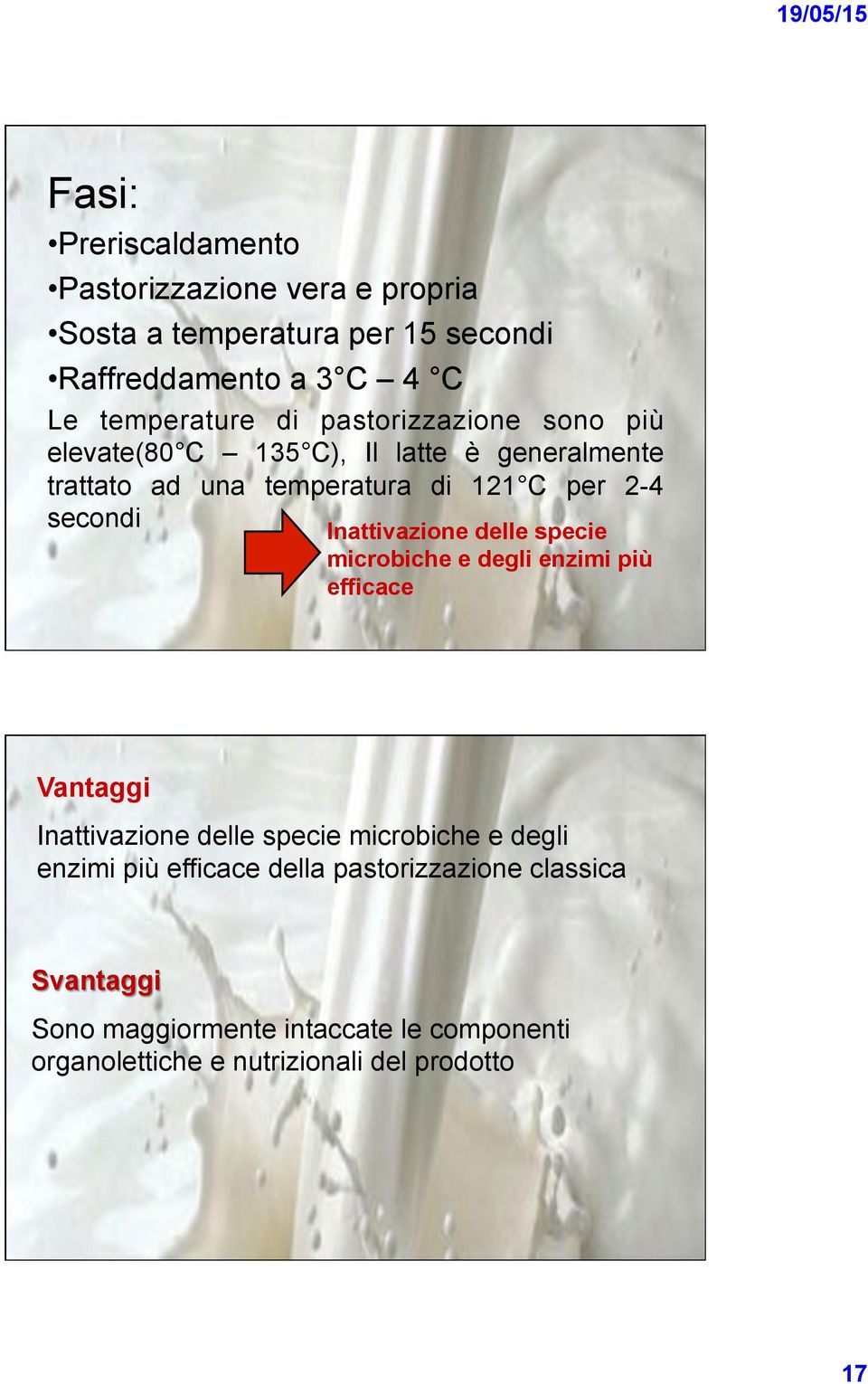 Inattivazione delle specie microbiche e degli enzimi più efficace Vantaggi Inattivazione delle specie microbiche e degli enzimi