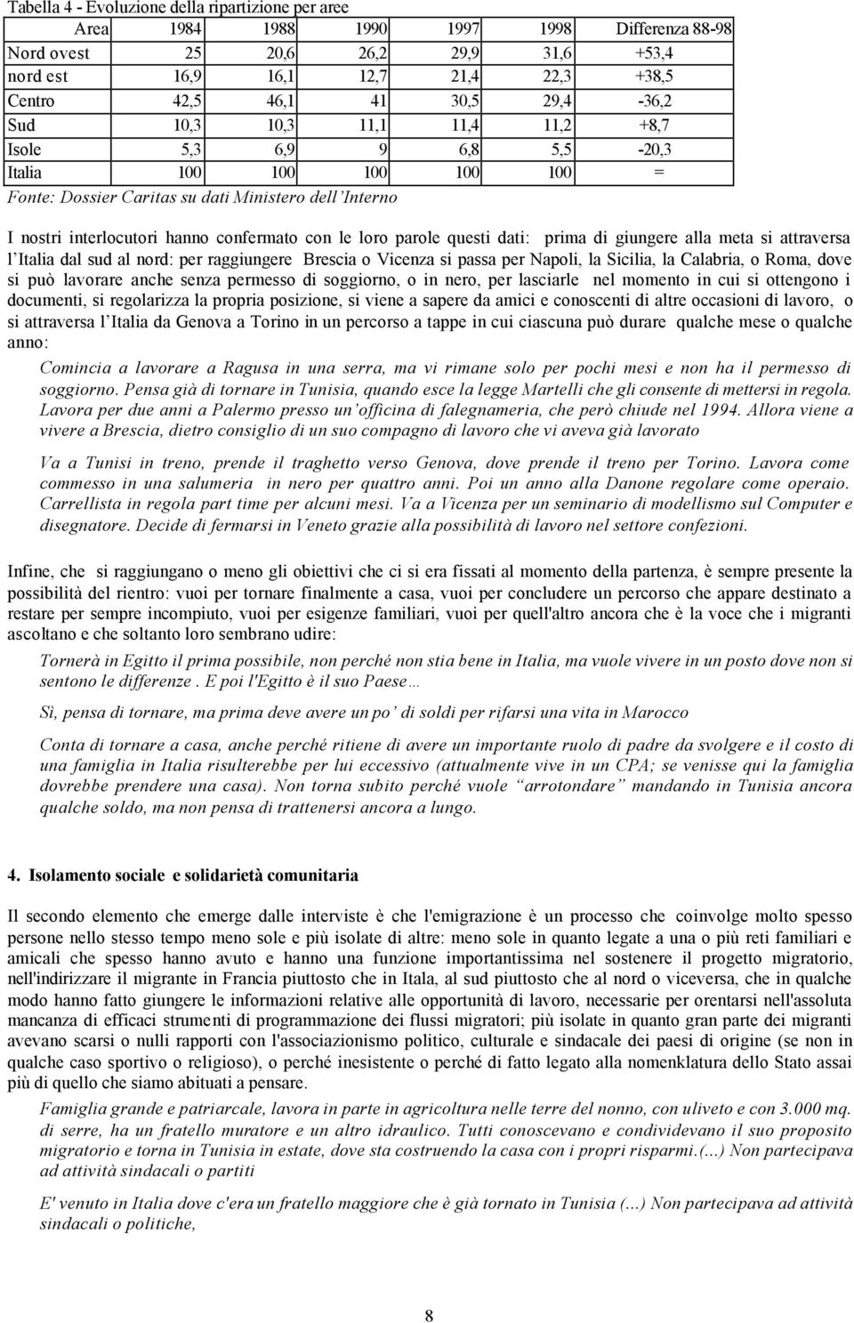 confermato con le loro parole questi dati: prima di giungere alla meta si attraversa l Italia dal sud al nord: per raggiungere Brescia o Vicenza si passa per Napoli, la Sicilia, la Calabria, o Roma,