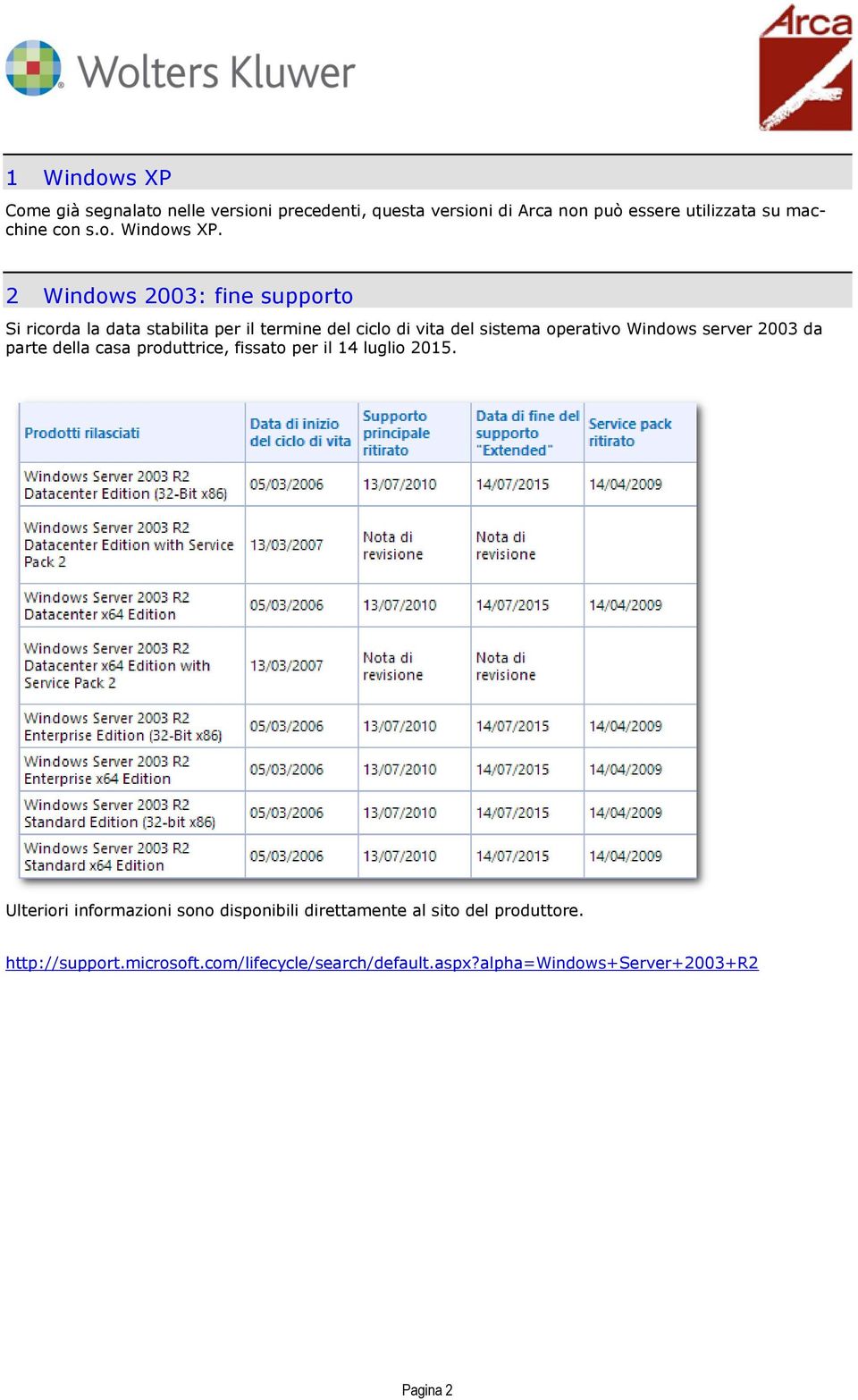 2 Windows 2003: fine supporto Si ricorda la data stabilita per il termine del ciclo di vita del sistema operativo Windows server