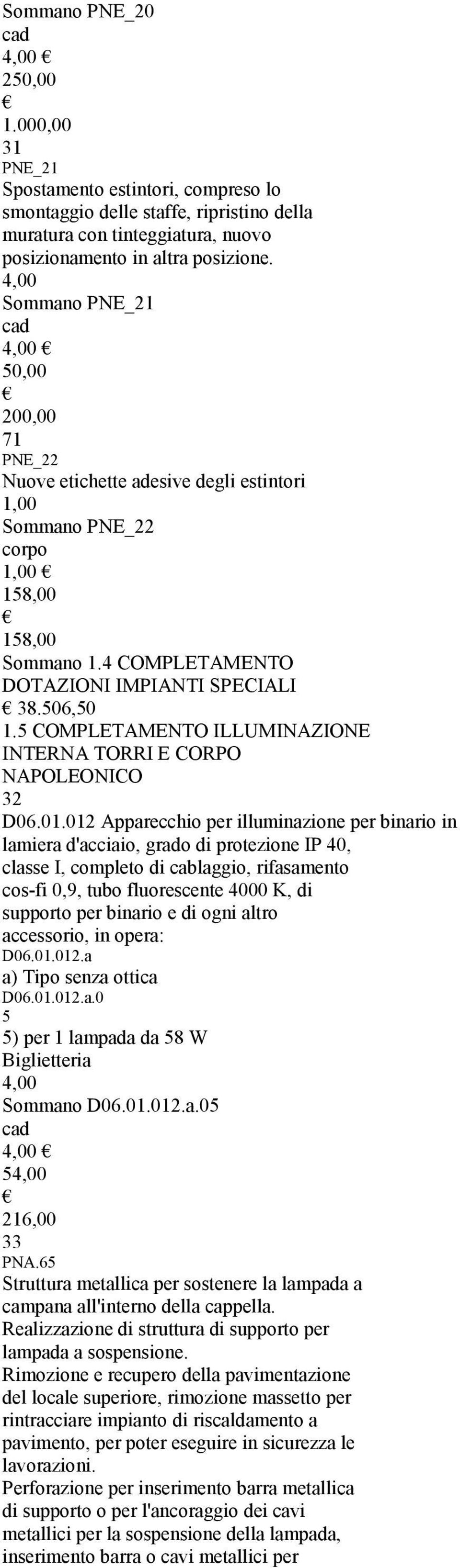 5 COMPLETAMENTO ILLUMINAZIONE INTERNA TORRI E CORPO NAPOLEONICO 32 D06.01.