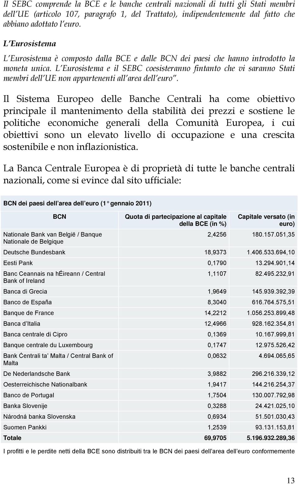 L Eurosistema e il SEBC coesisteranno fintanto che vi saranno Stati membri dell UE non appartenenti all area dell euro.