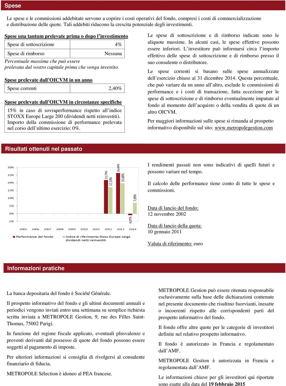 Spese una tantum prelevate prima o dopo l investimento Spese di sottoscrizione 4% Spese di rimborso Percentuale massima che può essere prelevata dal vostro capitale prima che venga investito.