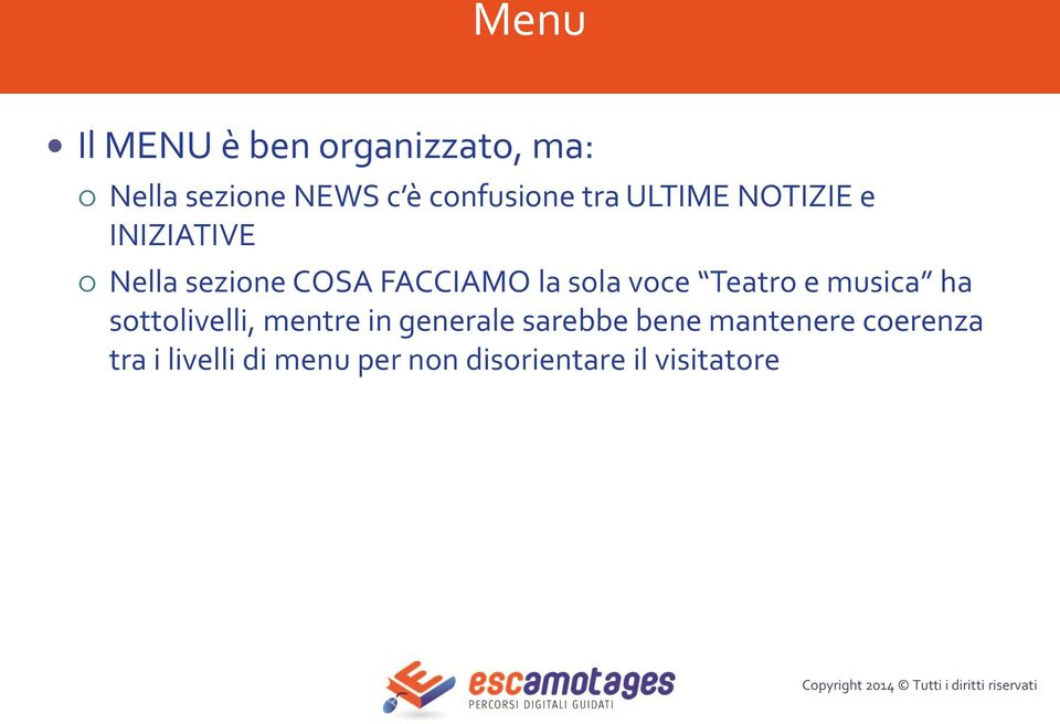 voce Teatro e musica ha sottolivelli, mentre in generale sarebbe bene