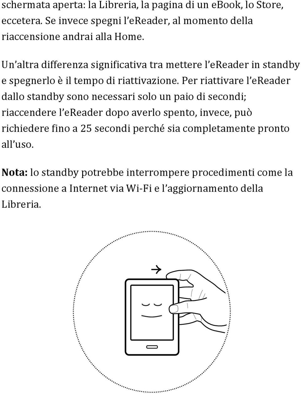 Un altra differenza significativa tra mettere l ereader in standby e spegnerlo è il tempo di riattivazione.