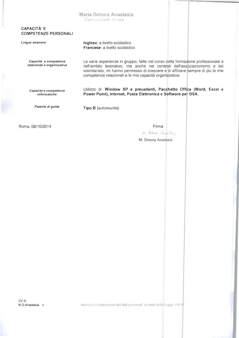 ione professionale e nell'ambito lavorativo, ma anche nei contesti dell'assbciazionismo e del volontariato, mi hanno permesso di crescere e di affinare empre di più le mie competenze relazionali e le