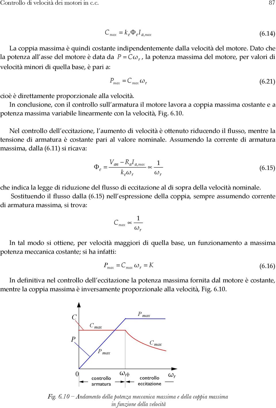 In conclusion, con il contollo sull mtu il moto lvo coppi mssim costnt potnz mssim vibil linmnt con l vlocità, Fig. 6.1.